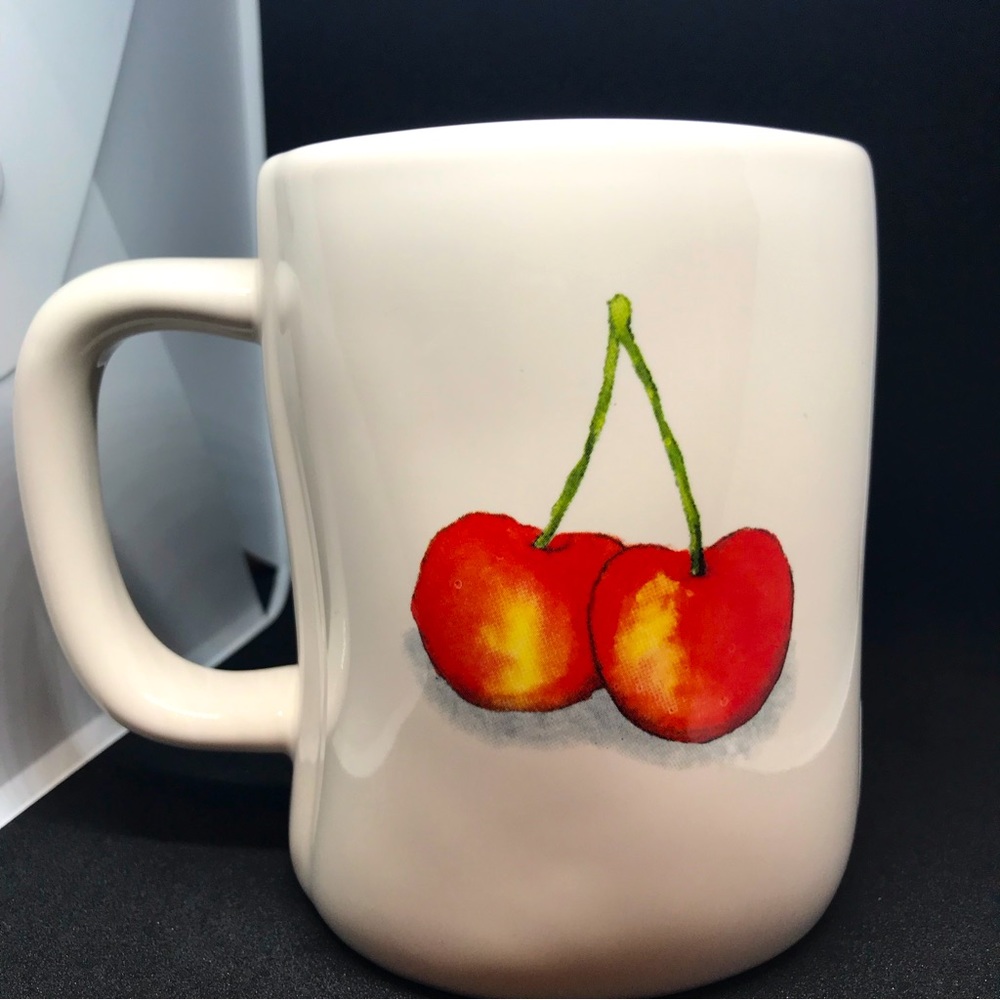 Rae Dunn Mon Cheri Cherry Cherries Teal Interior Mug Cup by Magenta NEW